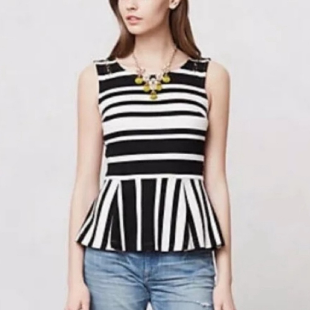 Anthropologie Postmark 9-H15 STCL Antoia black and white peplum tank top